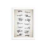 Quadro Vintage Moldura Branca Aviões 22x32cm