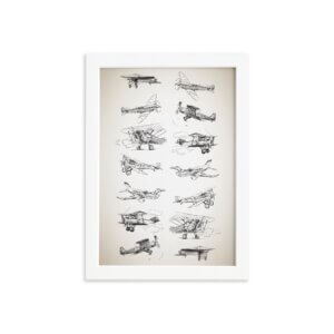 Quadro Vintage Moldura Branca Aviões