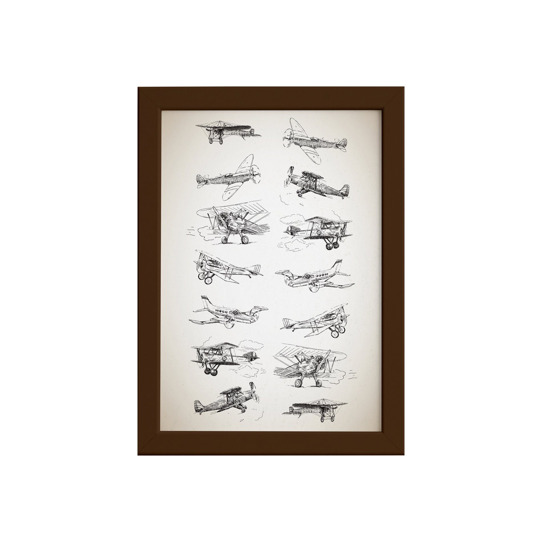 Quadro Vintage Moldura Marrom Aviões