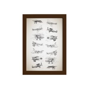 Quadro Vintage Moldura Marrom Aviões 33x43cm