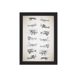 Quadro Vintage Moldura Preta Aviões