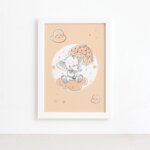 Quadro Infantil Elefante Bebê Nuvem Moldura Branca 33x43cm