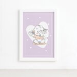 Quadro Infantil Elefante Bebê Coração Moldura Branca 33x43cm