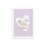 Quadro Infantil Elefante Bebê Coração Moldura Branca 22x32cm
