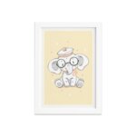 Quadro Infantil Elefante Bebê de Óculos Moldura Branca 22x32