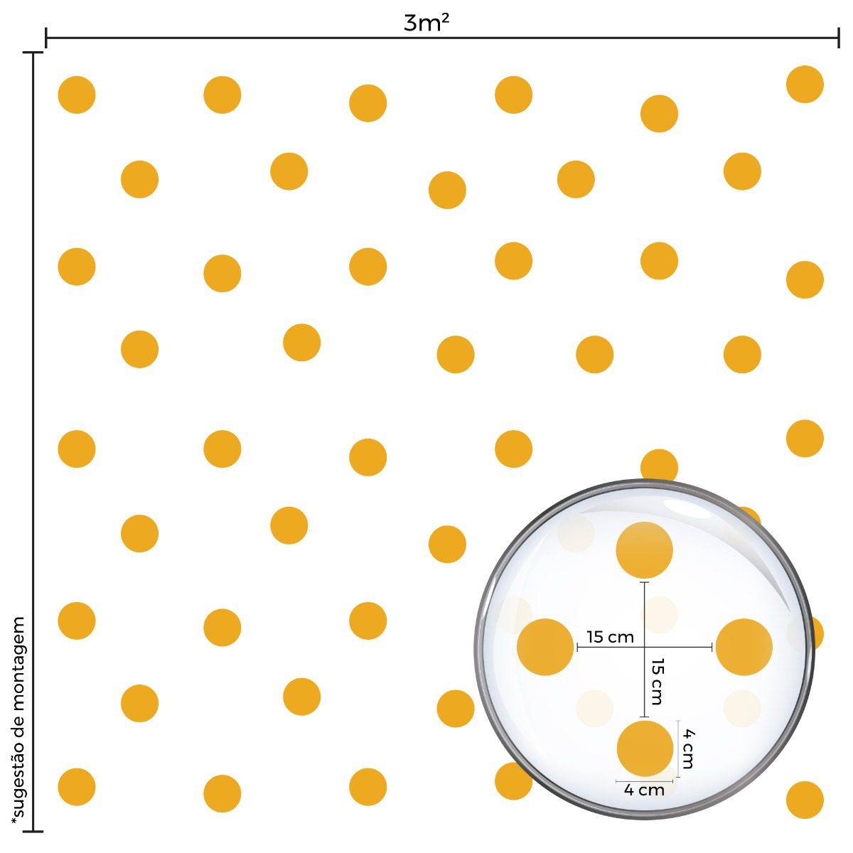 Adesivo de Bolinhas em Amarelo Médio 144un Cobre 3m²