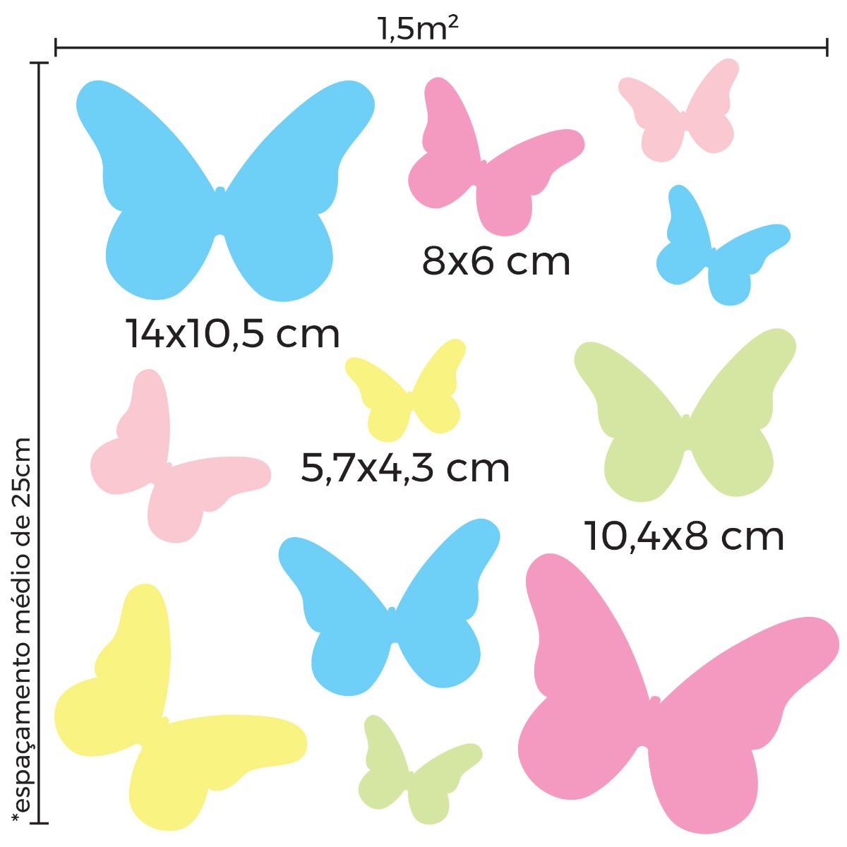 Adesivo de Parede Borboletas Candy Colors 25un