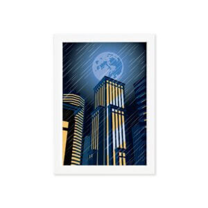 Quadro Super Heróis Geek Azul Lua Moldura Branca 22x32cm
