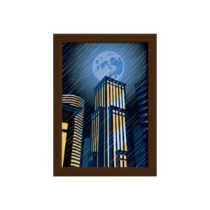 Quadro Super Heróis Geek Azul Lua Moldura Marrom