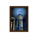 Quadro Super Heróis Geek Azul Lua Moldura Marrom 33x43cm