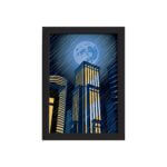 Quadro Super Heróis Geek Azul Lua Moldura Preta 33x43cm
