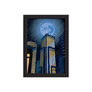 Quadro Super Heróis Geek Azul Lua Moldura Preta