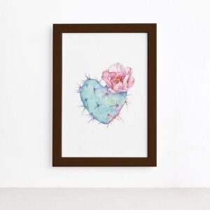 Quadro Cacto e Coração Moldura Marrom 33x43cm