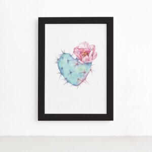 Quadro Cacto e Coração Moldura Preta 22x32cm