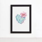 Quadro Cacto e Coração Moldura Preta 33x43cm
