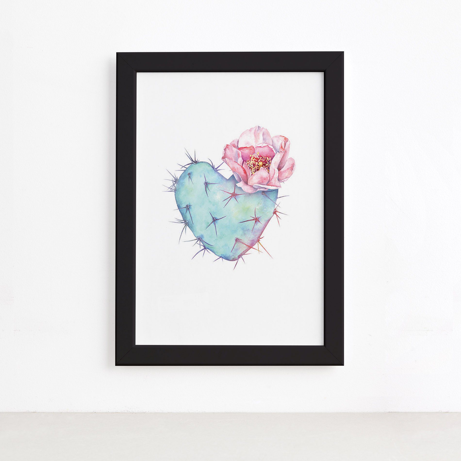 Quadro Cacto e Coração Moldura Preta 33x43cm