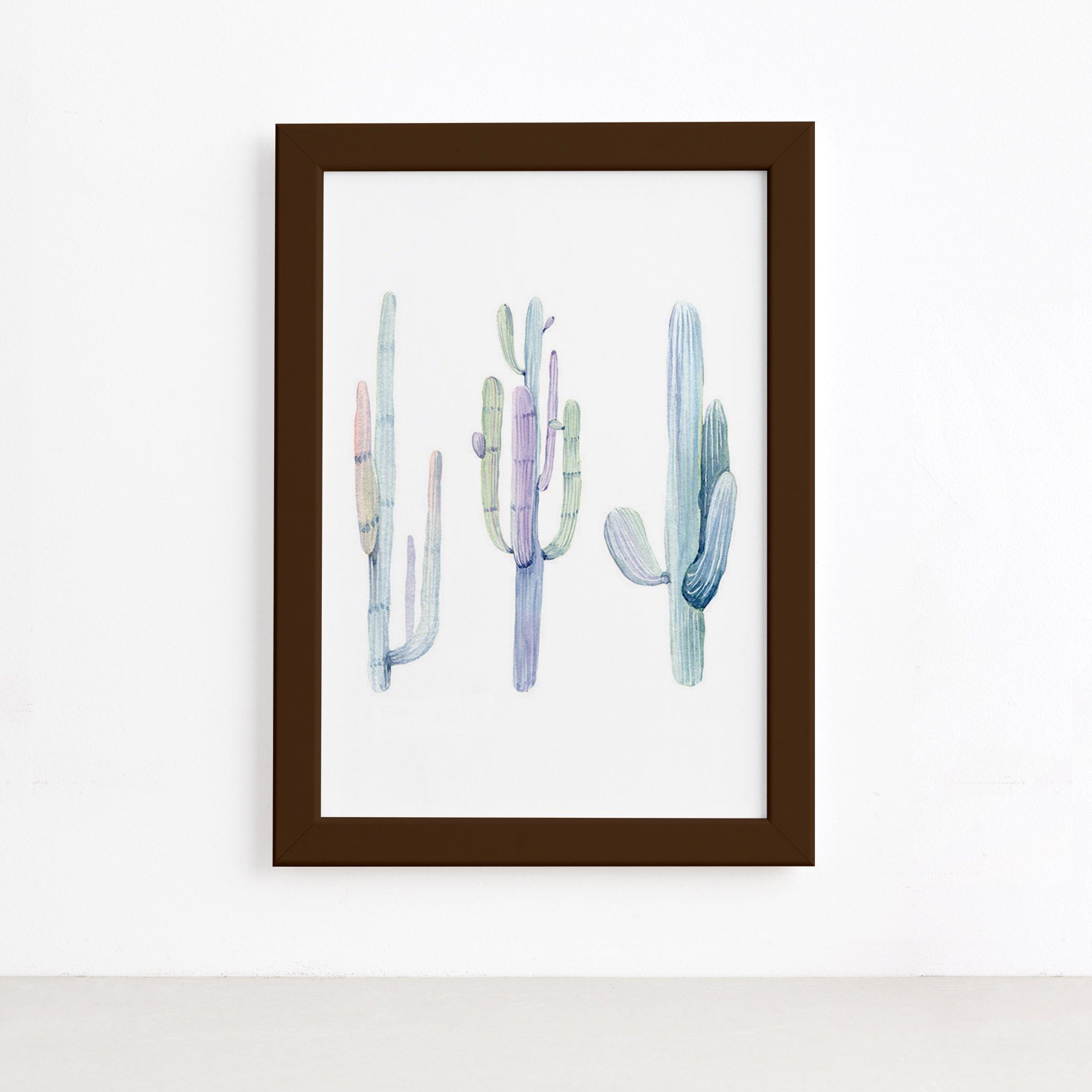Quadro Cactos Coloridos Moldura Marrom 22x32cm