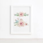 Quadro Cacto Flores Moldura Branca 33x43cm