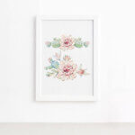 Quadro Cacto Flores Moldura Branca 22x32cm