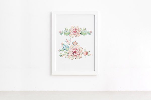 Imagem do quadro decorativo com moldura branca mostrando detalhes e dimensões do produto.