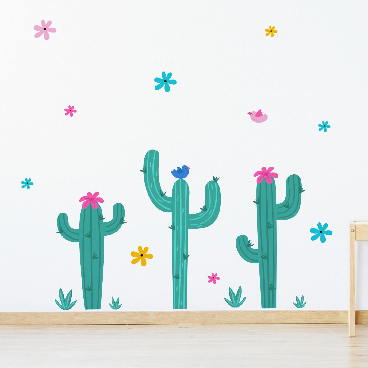 Adesivo de Parede Cactos, Flores e Passarinhos Cobre 2m²