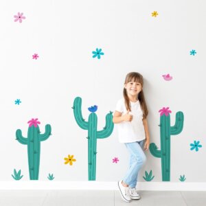 Adesivo de Parede Cactos, Flores e Passarinhos Cobre 2m²
