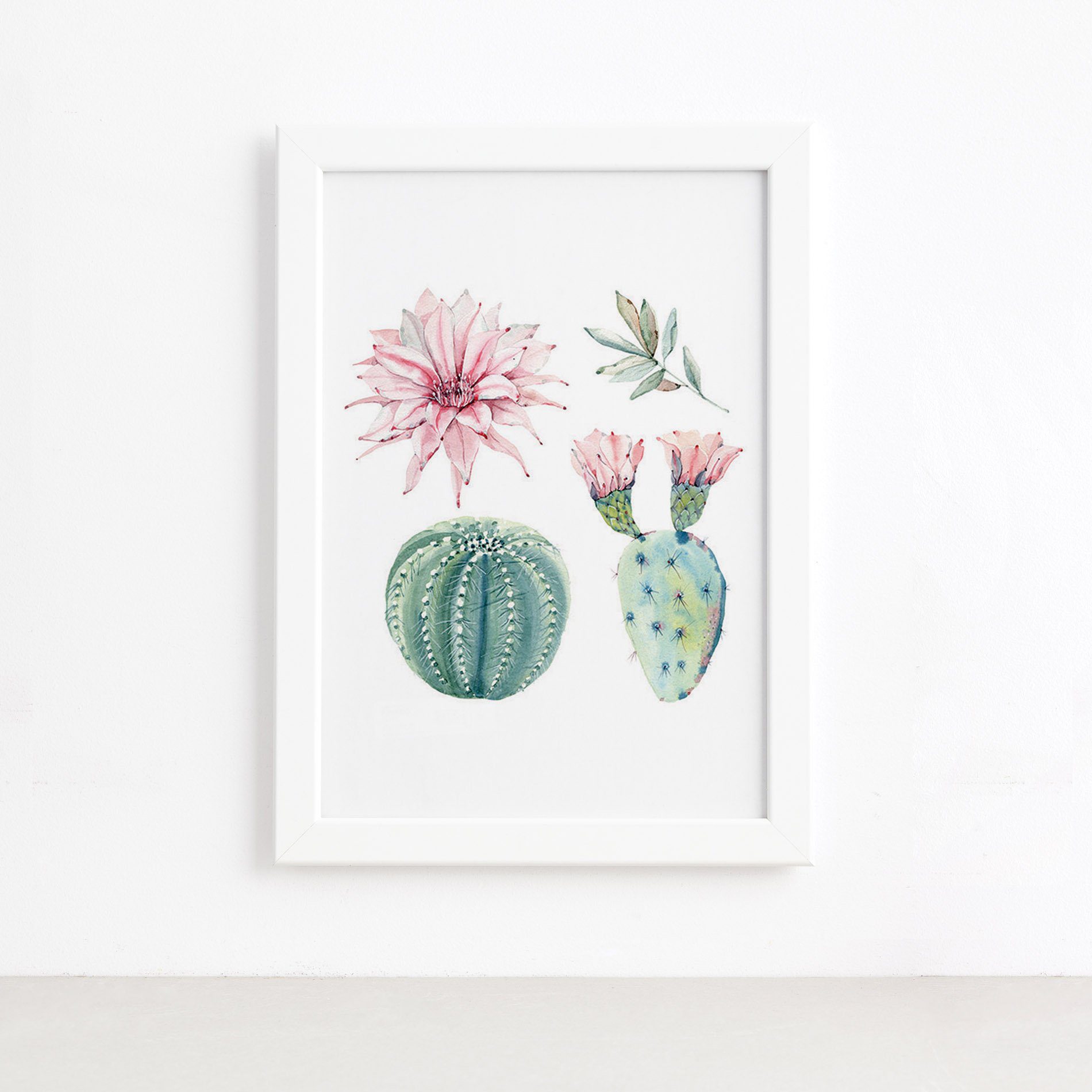 Quadro Cacto Floridos Moldura Branca 33x43cm