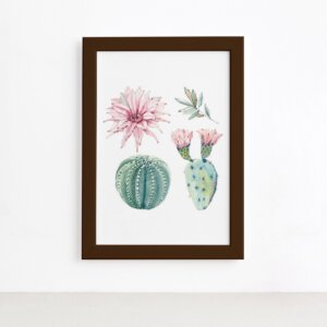 Quadro Cacto Floridos Moldura Marrom 22x32cm