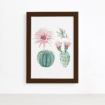 Quadro Cacto Floridos Moldura Marrom 33x43cm