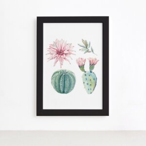 Quadro Cacto Floridos Moldura Preta 33x43cm