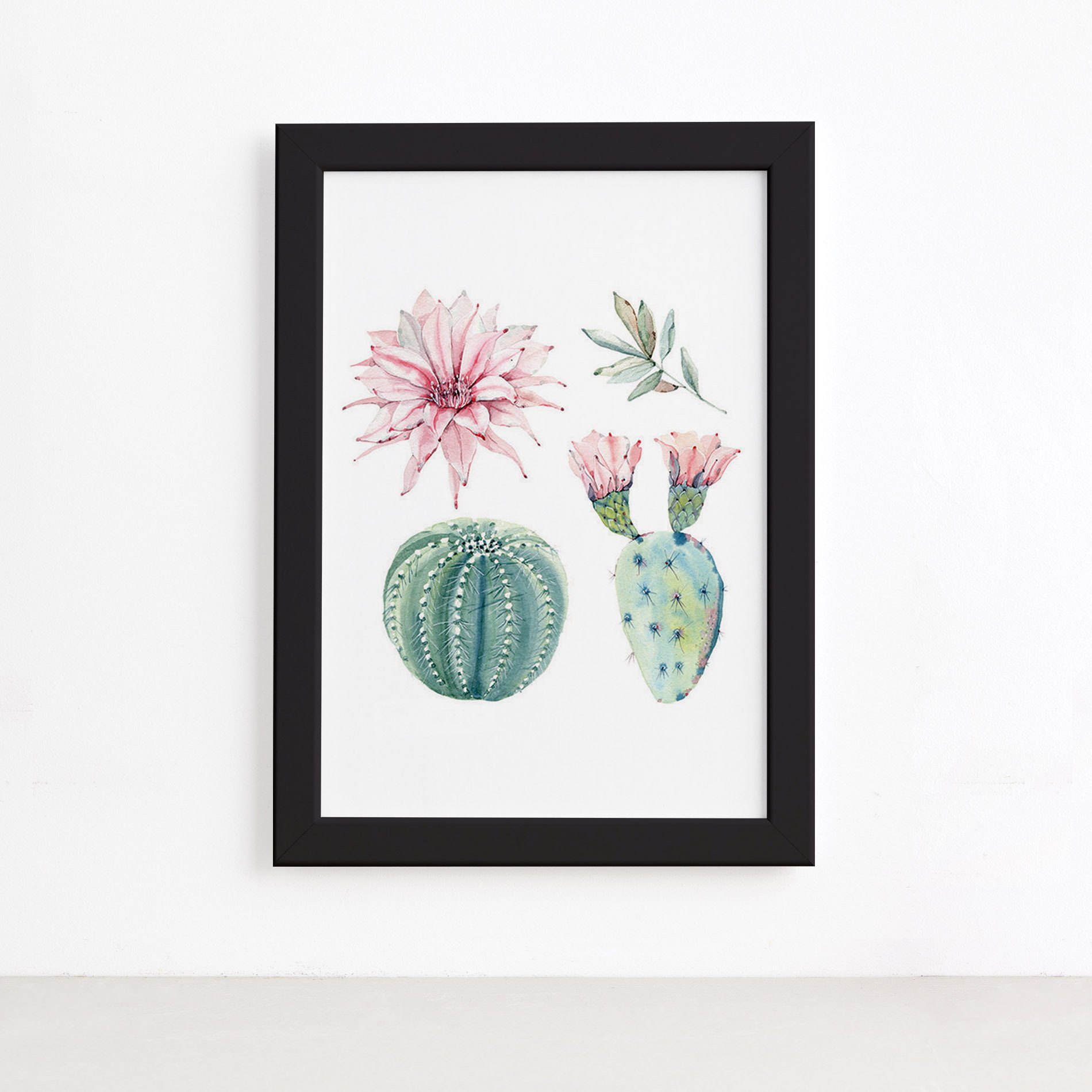 Quadro Cacto Floridos Moldura Preta 33x43cm