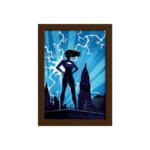 Quadro Super Heróis Geek Azul Chuva Moldura Marrom 22x32cm