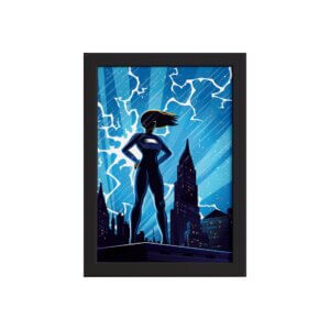 Quadro Super Heróis Geek Azul Chuva Moldura Preta