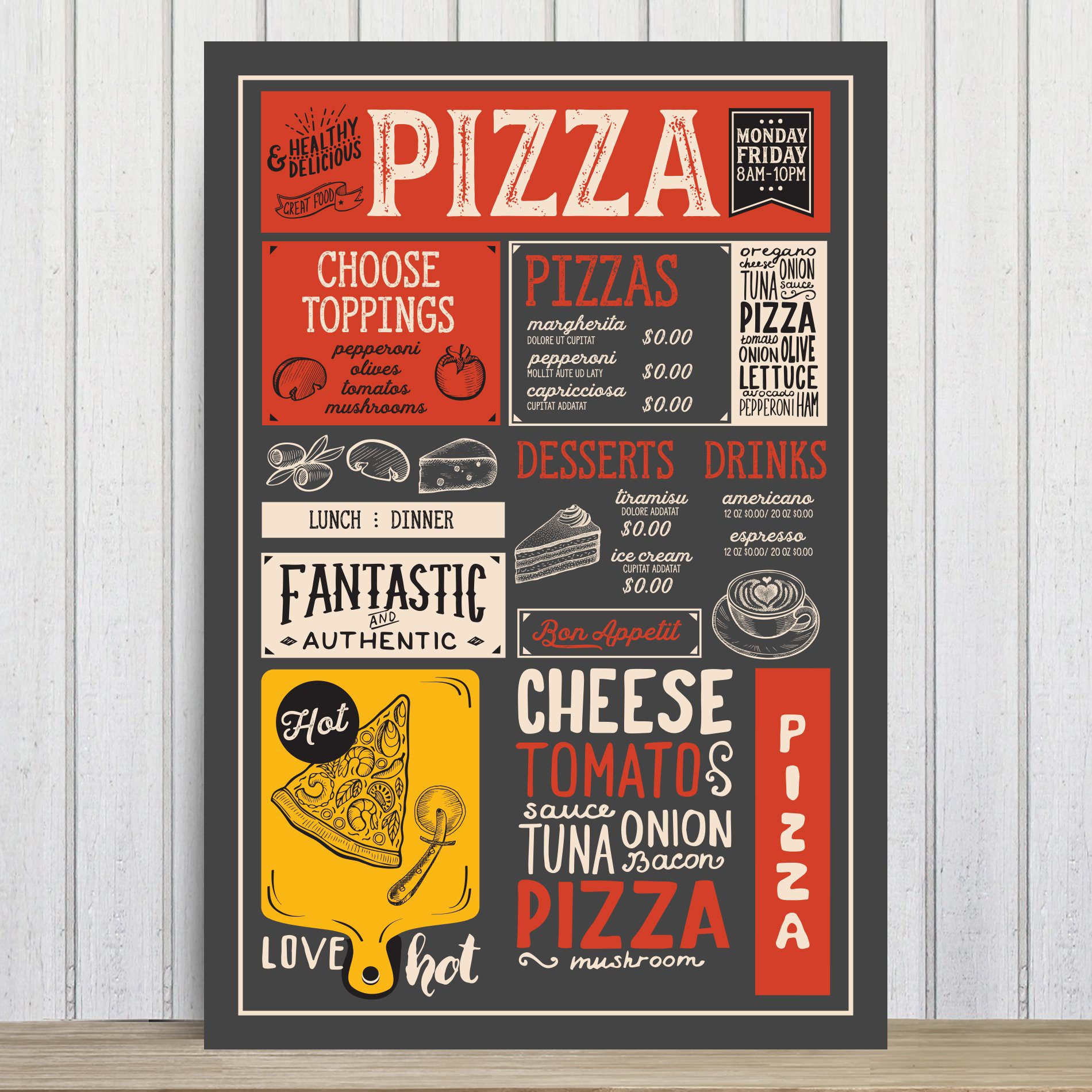Placa Decorativa MDF Frases Pizza Diversas 20x30cm