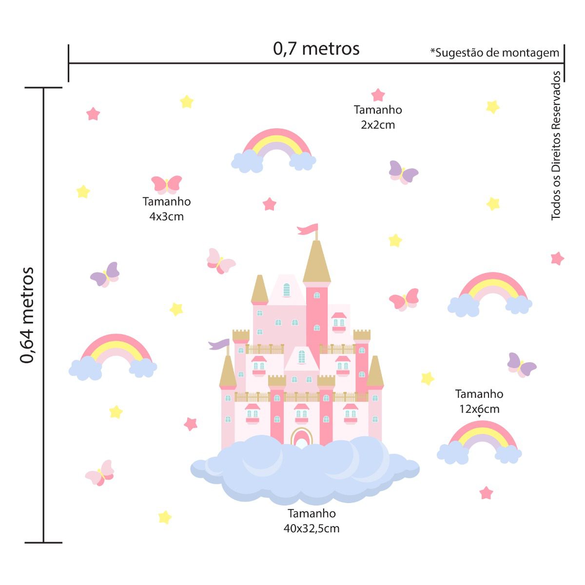 Adesivo de Parede Castelo Encantado Nuvens e Arco-Íris