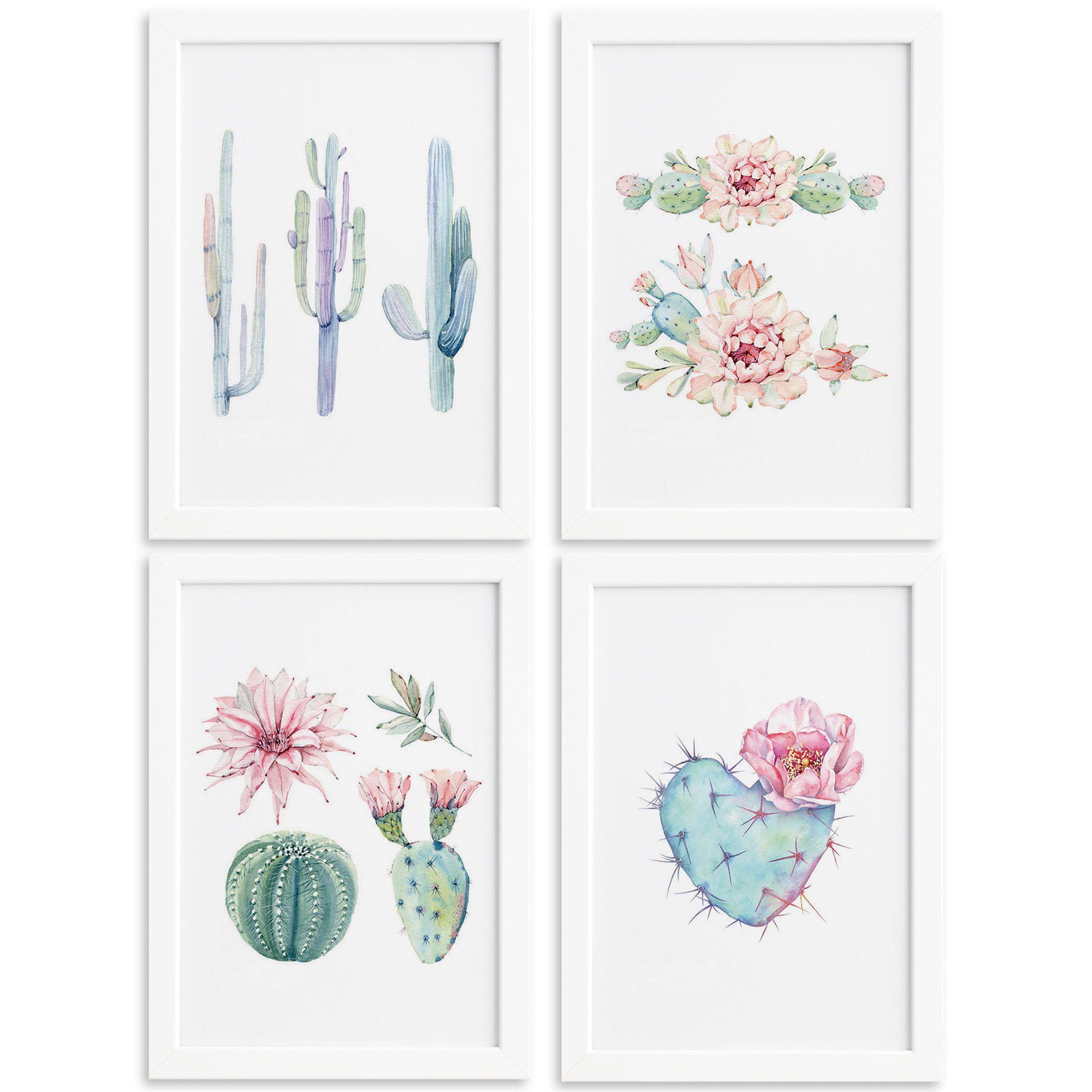 Quadros Cactos com Moldura Branca Kit