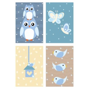 Placas Decorativas Coruja Baby Azul MDF 30x40cm Kit 4un