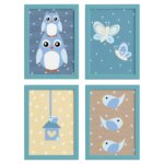 Quadros Coruja Baby Azul Moldura Azul 22x32 4un