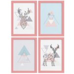Quadros Decoração Minimalista Alce Moldura Rosa 22x32cm