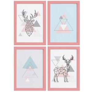 Quadros Decoração Minimalista Alce Moldura Rosa 22x32cm