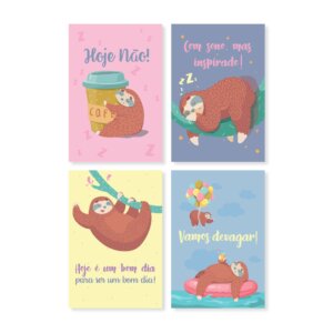Placas Decorativas Infantil Bicho Preguiça 20x30cm Kit 4un