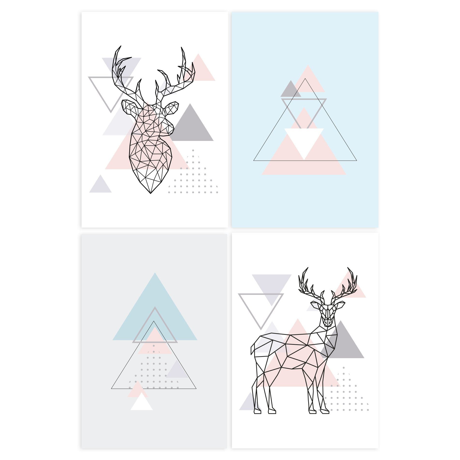 Kit Placas Decoração Minimalista Alce Cinza e Rosa 20x30cm