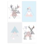 Kit Placas Decoração Minimalista Alce Cinza e Rosa 30x40cm