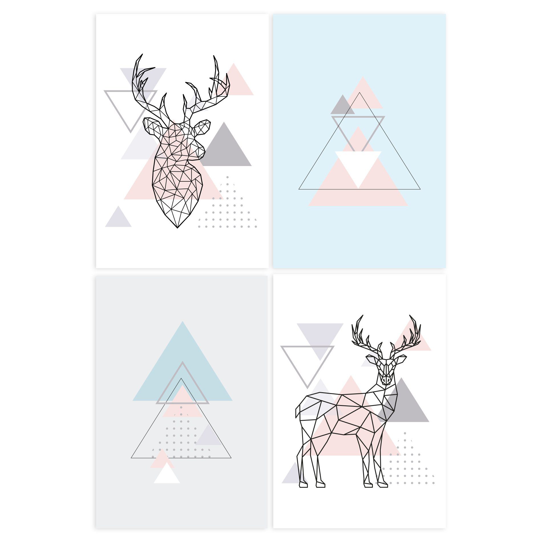 Kit Placas Decoração Minimalista Alce Cinza e Rosa 30x40cm