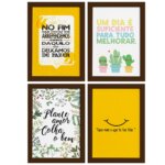 Quadros Frases Vida Feliz Moldura Marrom 33x43cm 4un