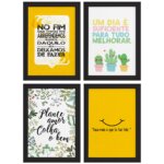 Quadros Frases Vida Feliz Moldura Preta 33x43cm 4un