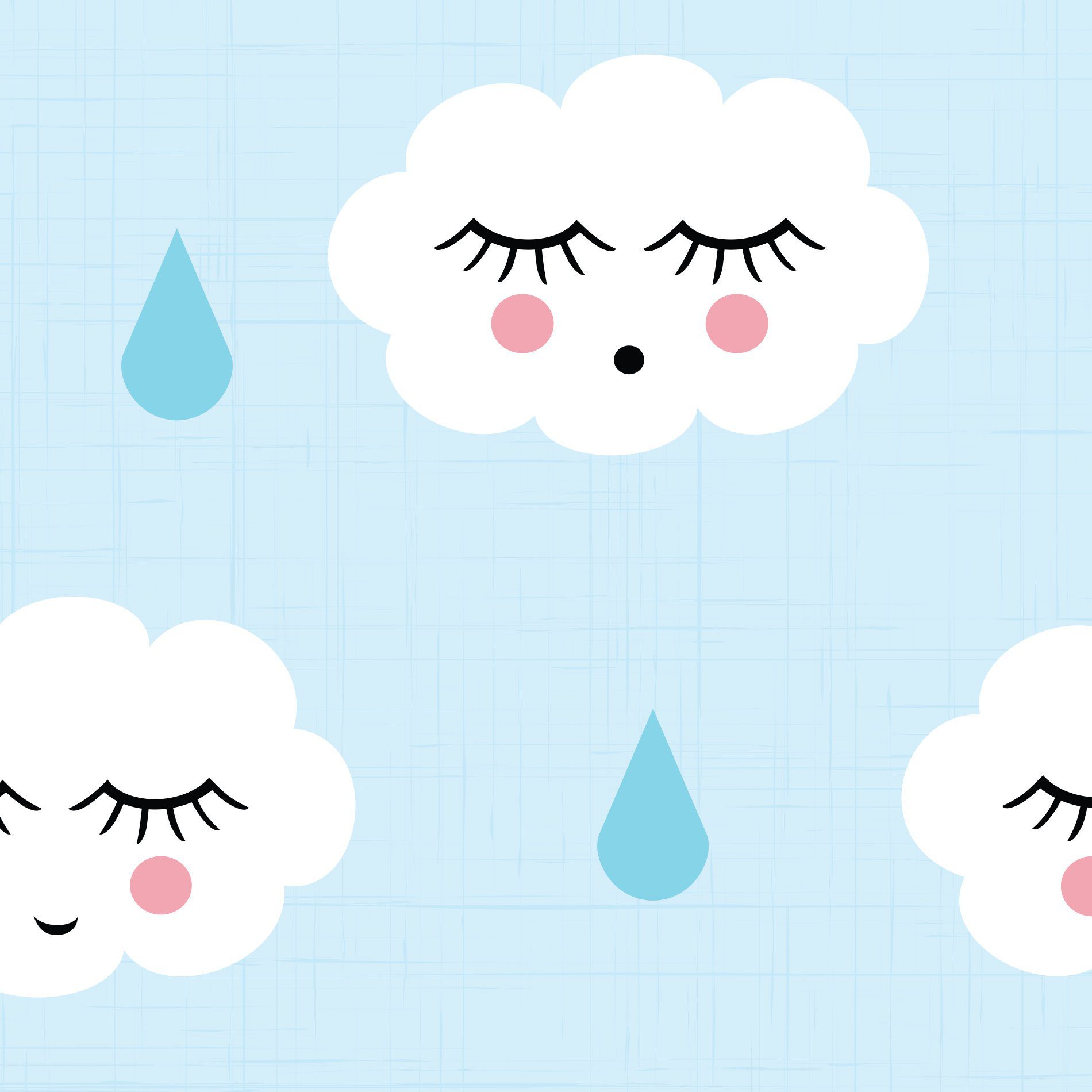 Papel de Parede Infantil Nuvens com Gotinhas Azul