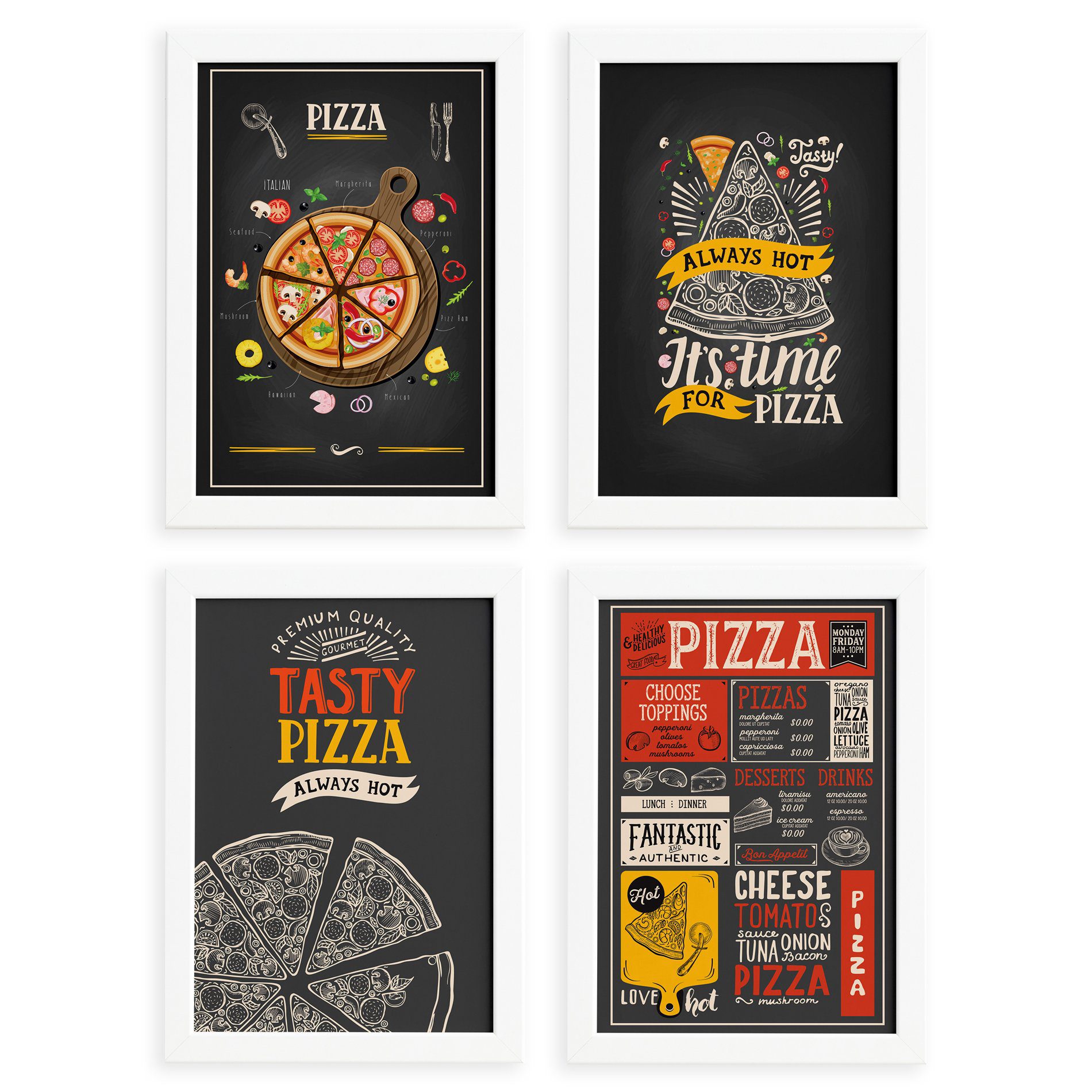 Quadros Pizzas Diversas Moldura Branca