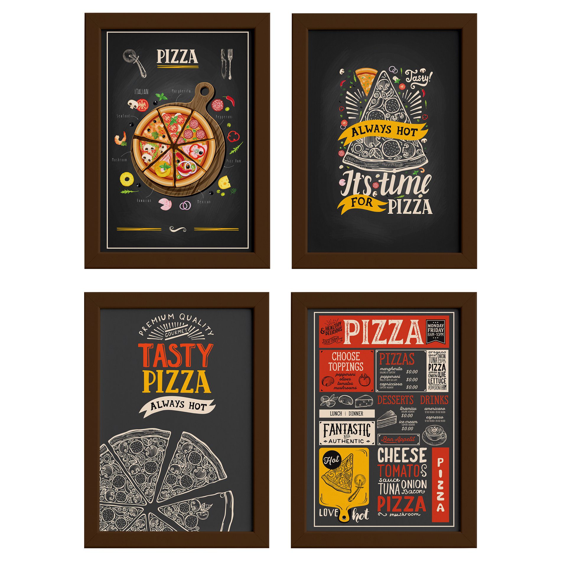 Quadros Pizzas Diversas Moldura Marrom