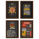 Quadros Pizzas Diversas Moldura Marrom 33x43cm 4un